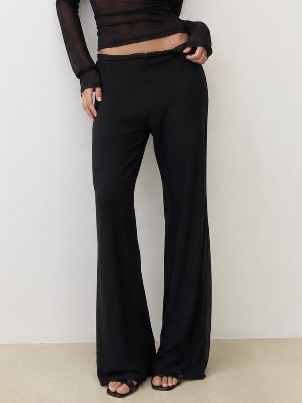 Marie Saint Pierre Layered Mesh Wide Leg Pants Black Size 2